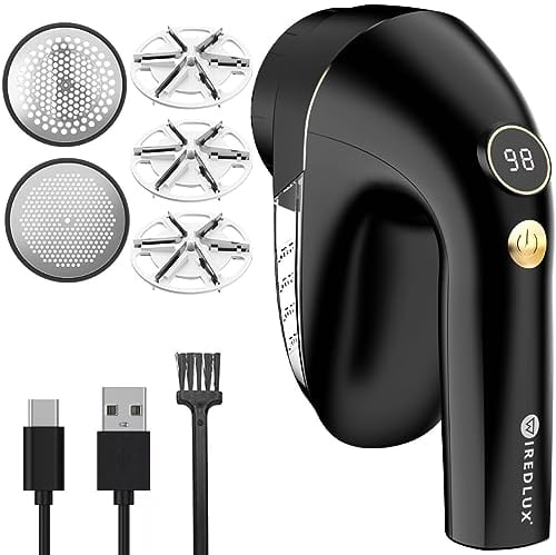 WiredLux Electric Lint Remover, Rechargeable Bobble Remover for Clothes, LED Display, USB Charging, Fabric Shaver Debobbler with Dual Protection, Black