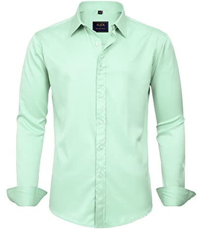 J.VER Chemise Homme Chemisette Homme Manches Longues Chemise Regular Fit Business Classe Casual Chemises Boutonnées Repassage Facile Vert Clair 3XL