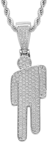 GAUEIOUR Hip Hop Bad Guy Villain Necklace,Stainless Steel Round Head Zircon Hip Hop Necklace Couple Pendant Necklace,Skew Head Pendant Full of Zircon Chaoren Necklace(Silver)