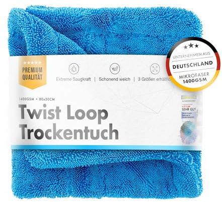 Chemicalworkz® Shark Towel Trockentuch 1400 GSM blau 40x40cm - saugstarkes Fast Dry Microfasertuch extra groß Autopflege | Fusselfrei, Streifen- & schlierenfreies Trocknen | Auto, Motorrad & Dusche