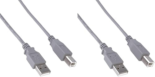 PremiumCord USB 2.0 High Speed Kabel M/M 5m, A Stecker auf B Stecker, USB Verbindungskabel für Scanner usw, Doppelt geschirmt, AWG28, Farbe grau, Länge 5m (Packung mit 2)
