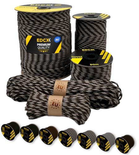 EdcX Paracord 4mm, 20+ Colori Militari (15m, 30m, 50m, 100m, 300m) | Ideale per Campeggio, Sopravvivenza, attività all'aperto | Corda 100% Nylon 4 mm | Corda Tattica 550 Tipo III (Mix Camo, 50 m)