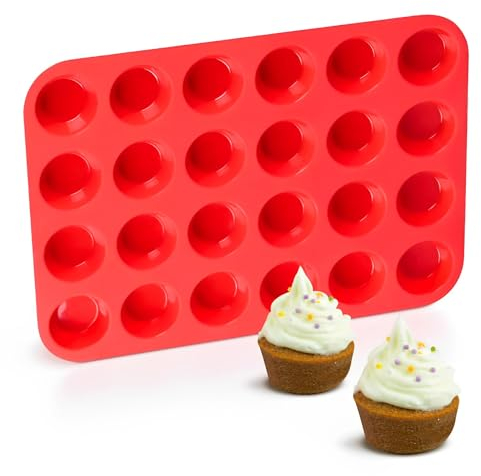 TERJBG Mini moule à muffins en silicone rouge pour 24 muffins Ø 4,5 cm x 2,3 cm Moule à muffins anti-adhésif Mini moule à cupcake
