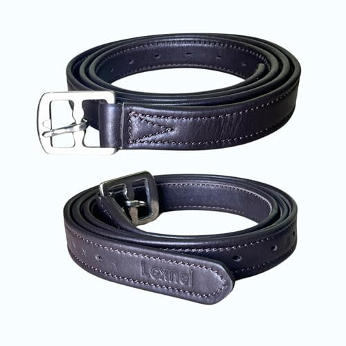 LEXNEL Steigbügel aus weichem Leder mit Edelstahlbeschlägen, nicht dehnbar, 1 Paar, 2 Stück (121,9 cm – Braun)