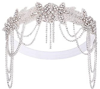 Duriya Damen 1920s Stirnband 20er Jahre Accessoires Kopfschmuck Gatsby Kostüm Accessoires Damen Flapper Feder Vintage Haarband Charleston für Karneval Fasching Art Deco Kostüm