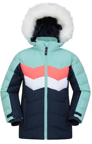 Mountain Warehouse Arctic Gepolsterte Kinder-Skijacke -wasserabweisend, atmungsaktiv, integrierter Schneefang, Mikrofaser-Isolierung, Kunstfell, winter