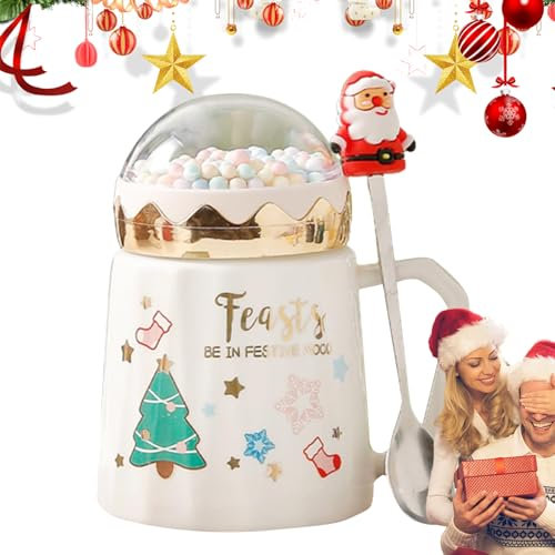 Tazza da caffè natalizia con coperchio, tazze da caffè in ceramica con simpatico design di Babbo Natale, compleanno per donne e uomini
