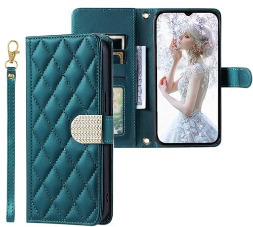 EuoDuo Compatibile con iPhone 11 Cover Libro Portafoglio Custodia Premium Pelle PU Aspetto del Rombo Progettato Glitter Magnetica Flip Telefono Case Donna Ragazza - Verde smeraldo