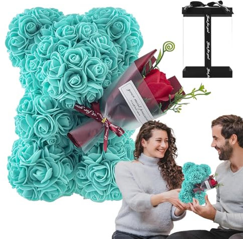Supatmul Rosen-bären, 9,45 Zoll Künstlicher Rosen Te-ddybär Mit Rosenstrauß In Durchsichtiger Box, Handgefertigter Süßer Blumenbär, Romantisch Für Frau/Mutter/Freundin/Tochter