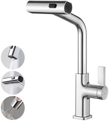 Ibergrif M22145 - Rubinetto da cucina estraibile, miscelatore per lavello con 3 modalità di spruzzatura, rotazione a 360°, acqua calda e fredda, ottone, cromato
