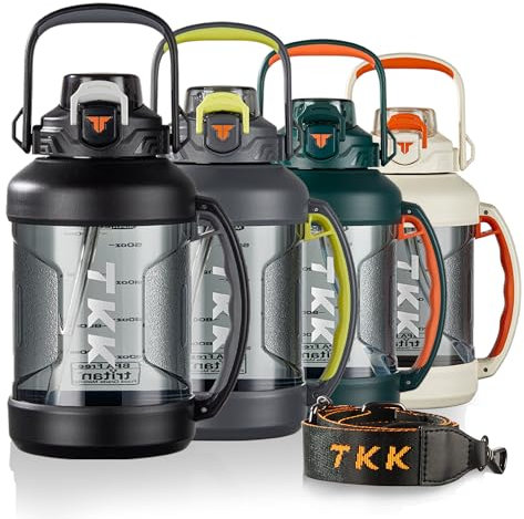 TKK Sportflasche mit Strohhalm, 2-in-1-Deckel, spülmaschinenfest, BPA-frei, auslaufsicher, große Kapazität, Tritan-Kunststoffflasche, 1,8 l, Wasserflasche für Fitnessstudio, Reisen, Camping, Outdoor