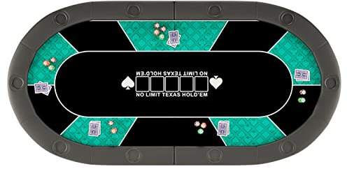 KDOQ Folding Poker Table Top 78x39 Inch Oval Card Table with 10 Cup Holders, Casino Texas Poker Mat for Up to 10 Players, Green