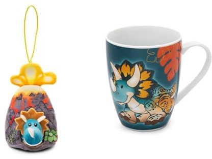NICI 2-er Bundle Kuscheltier Dino Cerastupsy Petrol stehend im Vulkan mit Loop 12cm & Tasse 310ml