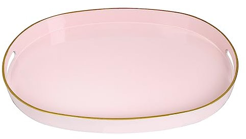 MAONAME Dekoratives Tablett, ovales Serviertablett mit Griffen, Kunststofftablett für Couchtisch, Ottoman-Tablett für Wohnzimmer, Badezimmer, 39,6 x 26,9 x 3,6 cm, Rosa
