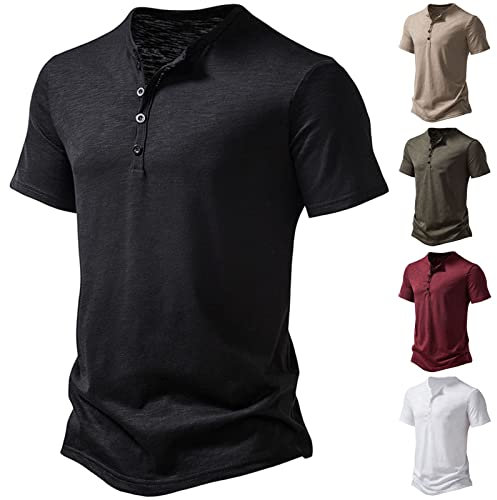 Herren Hemd Henley Shirt Kurzarm Männer Freizeithemd Vintage Casual Leicht Baumwolle Slim Fit V Ausschnitt T-Shirt Sommer Oberteile Einfarbig Mode Basic Herren Slim Fit Tshirt