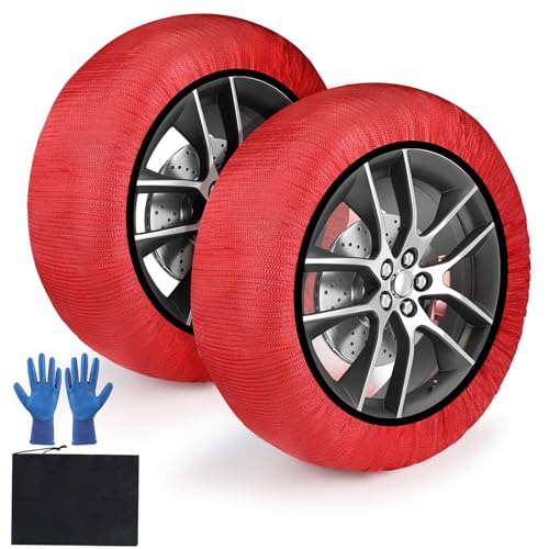 SWAWIS Schneesocken Auto Schneeketten EN16662-1 Homologiert M | Textil Snow Chains Schneekette Größe für R13 R18 Abrieb- und Reißfest Farbe: Rot