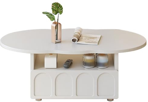 Yajuer Mitteltisch für Wohnzimmer, Ovaler Couchtisch mit Schublade, Tischplatte Aus Kunstmarmor, Akzent-Couchtisch für Wohnzimmer, Empfangszimmer, Weiß(39.3 * 23.6 * 16.1in)