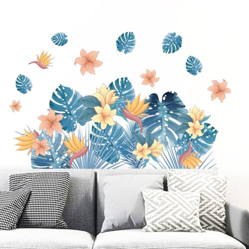 astylishome Flower Wall Stickers Tropical Palm Tree Leaves Leaf Plants Walls Decal Peel and Stick Nature Jungle Decor for Living Room Bedroom Door Decoration 0611