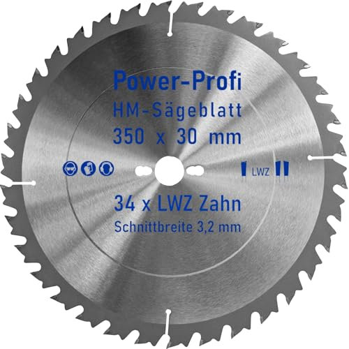 HM-Sägeblatt 34 x Zahn LWZ 350 x 30 mm L-Wechselzahn mit Spanabweiser Rückschlagarm HW WZ Kreissägeblatt für Hartholz Längsschnitt Querschnitt Wippsäge Tischkreissäge Feinschnitt Brennholzsägeblatt