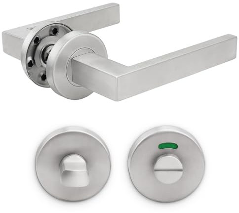 Probrico 1 Pack Brushed Nickel Door Levers On Rose Liberty Door Handle Set,Interior Door Handle Set with Round T-Bar Internal Door Handles and Bathroom Lock Thumb Turn & Release Set,No Latch Included