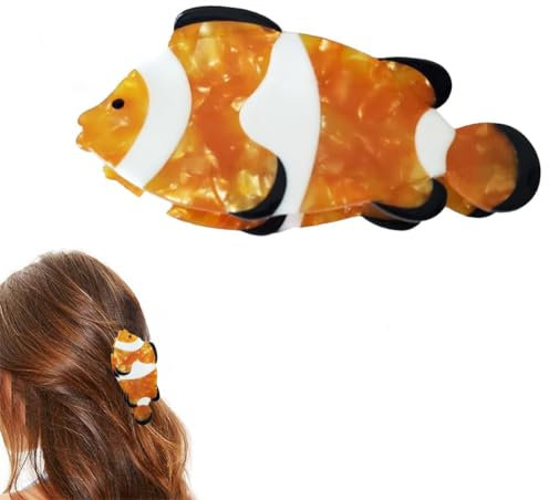 Einzigartige modische Haarklammern, Fischmuschel-Haarklammern, Zelluloseacetat-Muschel-Haarspangen, Ozean-Kreatur-Stil, Haarschmuck für Frauen und Mädchen (Clownfisch)