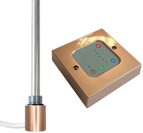 Electric Heating Element & Thermostatic Wall Controller for Bathroom Towel Rails Radiators Warmers - Copper Controller & Element - 600w