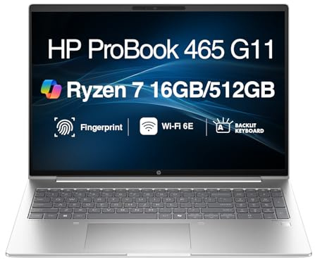 HP ProBook 465 G11 Business Laptop 16 FHD+ Display (AMD Ryzen 7 7735U, 16GB DDR5, 512GB SSD, AMD Radeon, Copilot, Backlit KB, Fingerprint, WiFi 6E, Bluetooth 5.3, Webcam, Win 11 Pro)