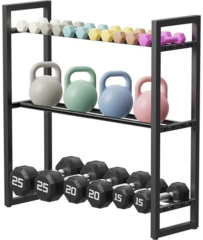 Pickpiff Adjustable 3-Tier Dumbbell Rack – Heavy-Duty Metal Weight Storage Stand for Dumbbells, Kettlebells, and More – Space-Efficient Home Gym Organizer – 360 lb Capacity (Dumbbells Not Included)