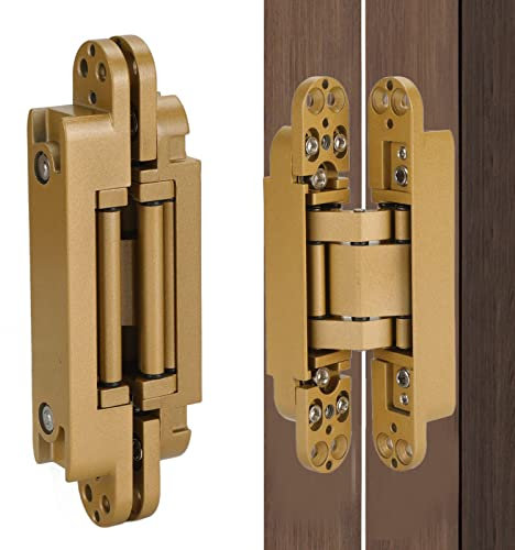 OVAQUIXI Door Hinges, 180° Opening, 3D Adjustable Concealed Zinc Alloy, 40 kg Capacity, with Silent Pads, Gold