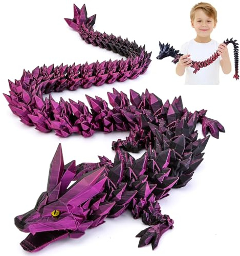 3D Gedrucktes Drache, 60CM Drachen Spielzeug mit Augen, Geheimnisvolle Realistische Drachen Figuren, Ewegliche Gelenke Kristall Drachen Deko Schreibtischspielzeug, Ostern Kleine Geschenke für Kinder