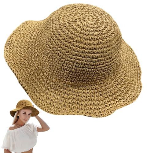 SAIIURV Women Straw Hat, Foldable Floppy Wide Brim Sun Cap, Sun Hats, Summer Outdoor Beach Hat UV Protection for Women Girls, Travel Decoration Vacation (UK, Alpha, M, L, Khaki)