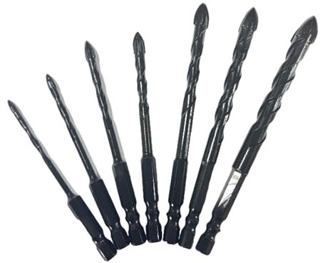 7PCS Masonry Drill Bits Set, Tile Drill Bits Set, Multi-Function High-strength Four-edge Cross Drill Bit, Metal Porcelain Drill Bits, Concrete Drill Bit for Porcelain, Cement, Glass, Wood & Tile