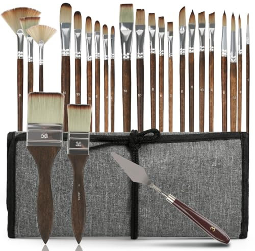 YOPEUC 25 Piece Set Paint Brushes for Acrylic Painting, Nylon Hair Art Paint Brush,Paint Brushes Set Craft PaintBrush, Artist Paintbrushes for Acrylic, Oil, Watercolor Painting