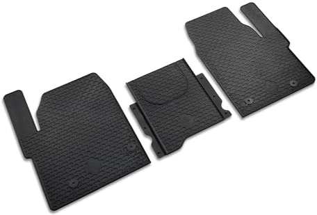 Volkswagen Tappetini in Gomma Originali, Compatibile con T7 Transporter e Caravelle dal 2025, Set di 3 Pezzi, Nero, Prima Fila, Sistema di Fissaggio a Pressione