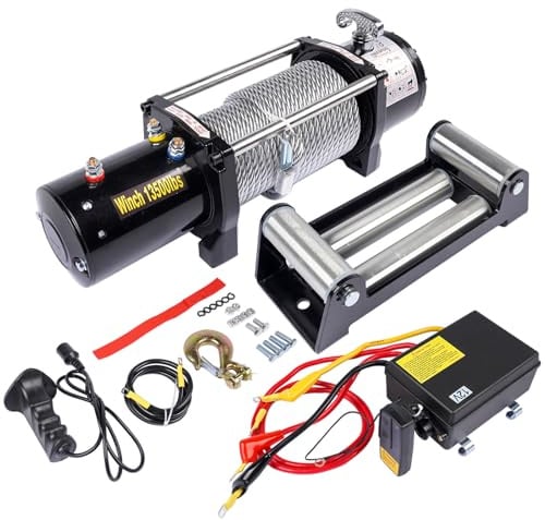 Elektrische Seilwinde 12V 6123 kg 13500 lbs Motorwinde Seilzug mit Stahlkabel Φ0.95x2400cm Kompatibel mit Quad, SUV, LKW, Bootstrailer, SUV Pickup Hopzty