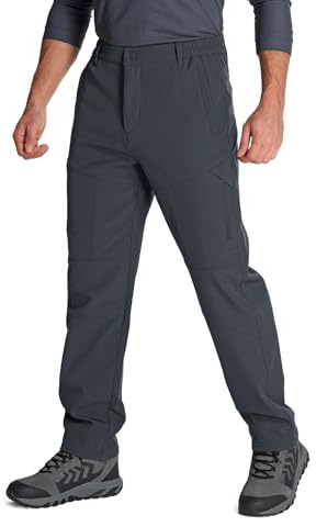 Faysfad Men's Waterproof Trousers Warm Fleece Lined Winter Ski Snow Pants | Insulated softshell with wind-resistant stretch，5 zip pockets and articulated knees for hiking golfing ice fishing hunting