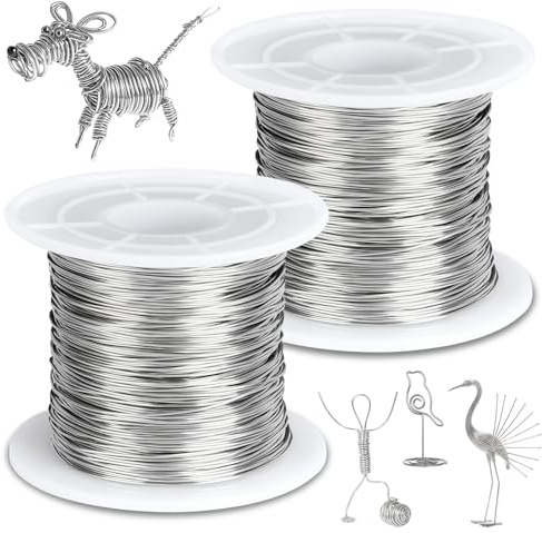 IETWATE Hantverkstråd tunn silver 2 stycken smyckestråd silver 0,5 mm x 100 m silvertråd för pyssel 0,5 mm blomtråd aluminiumtråd smycken tråd rostfritt stål för gör-det-själv-skulpturer smycken