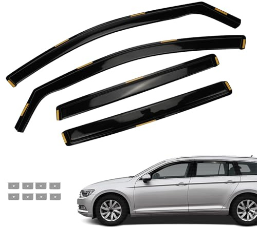 Windabweiser Kompatibel mit VW Passat B8 2015-2023 Regenabweiser Seitenscheiben Integrierte Deflektoren 4 Stück mit Festem Clip