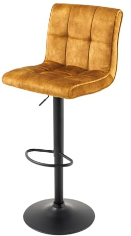 Riess Ambiente Barhocker Modena 45cm - senfgelb schwarz - Samt Metall | 360° drehbar, höhenverstellbar, stabiler Tulpenfuß, Wabenpolsterung, gemütliche Sitzschale, komfortable Fußablage