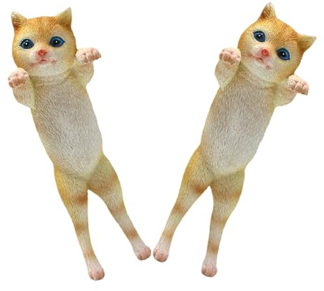 OSOLADY 2pcs Resin Cat Pot Hanger Statues Flower Pot Hanging Decoration for Indoor and Outdoor Garden, Cute Kitten Figurines for Planter Edge and Patio Accent