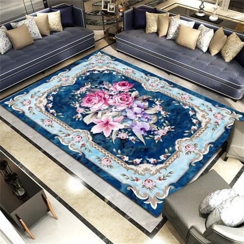 WBDYMX Teppich XXL 120x180CM Gleitschutz Auslegware Teppichboden Lila Innenausstattungsteppich. Blau bettvorleger küchenläufer waschbar Area Rugs