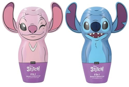 Disney Stitch 3D Shampoo und Duschgel 2er Set (Zuckerwatte & Blaubeere), für Frauen, Teenager Mädchen und als Geschenk für Kinder, Sence Pink Vegan Beauty (2 x 300ml)