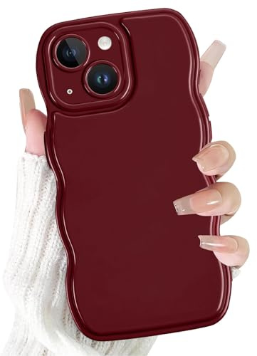 Olgary Hülle für iPhone 13, Aesthetic Einfach Lockige Wellen Rahmenform Handyhülle, Weiche Silikon Kameraschutz Stoßfeste Case Kratzfes Schutzhülle für iPhone 13 für Frauen Mädchen, Weinrot