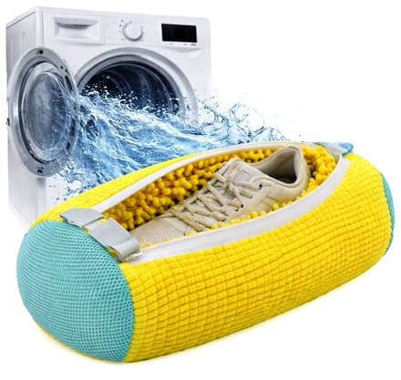 SPRIGLY Reusable Shoe Washing Machine Bag, 360° Protection Trainer Washing Bag with Zipper, Heavy-Duty Laundry Shoe Bag for Sneakers Running Shoes & Delicates, Ideal for Light-Coloured (L, 1, Count)