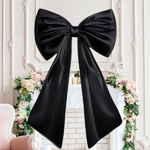 lelewangluo Large Bow Decor, Giant Bow Decoration Satin Ribbon Room Decor Accessories, Hanging Wall Decor for Wedding Christmas Birthday Baby Shower Party Supplies (Black)