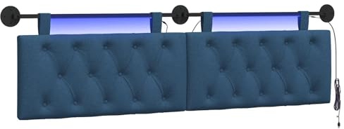 vidaXL Hängendes Kopfteil Mit LED Licht Blau Stoff, Moderner Schlafzimmerkopf, rechteckiges Polster, Cozier Rückenlehne, minimalistische Deko, platzsparend