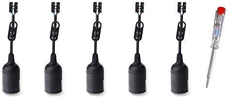 5x Baustellenfassung schwarz E27 230V max. 60Watt + 1 Phasenprüfer Baufassung Lampenfassung Fassung Renovierungsfassung