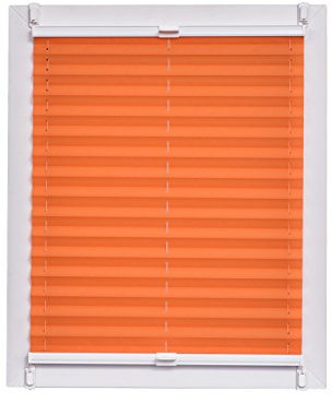 Sunlines Plissee Made in Germany, Tageslicht, Crepes Uni Klemmfix, Weisse Schiene, Stoff, Orange, 140 x 2.3 x 150 cm, 1 Einheiten