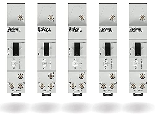 5x Theben 3120120 OKTO S12-230 Stromstoßschalter I Stromstoßrelais I 230V I Elektromechanisch I DIN-Schiene I Hutschiene I 1 Schließer I LED BIS 200W I Lichtsteuerung