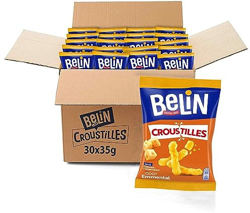 BELIN - Biscuits Soufflés Croustillants Goût Emmental - A Partager entre Amis ou en Famille pour les Apéros - Format Individuel Pratique - Sans Colorant Sans Conservateur - Carton de 30 sachets de 35g
